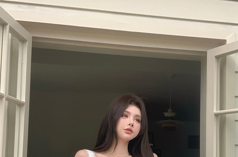 Panel Top High Skirt Cami Rise / Pleated Tie Front Mini Ruched A-Line Plain