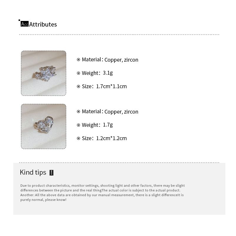 / Rhinestone Ear Star Cuff Heart