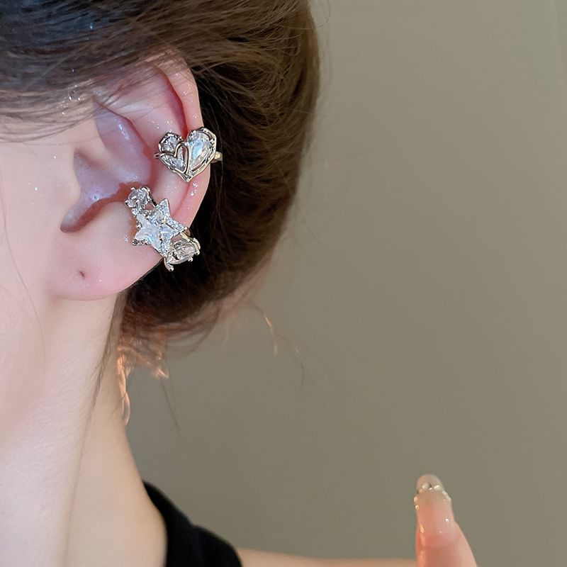 / Rhinestone Ear Star Cuff Heart