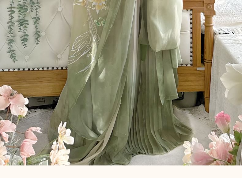 Floral Embroidered Hanfu Maxi Dress / Embroidered Light Jacket / Set