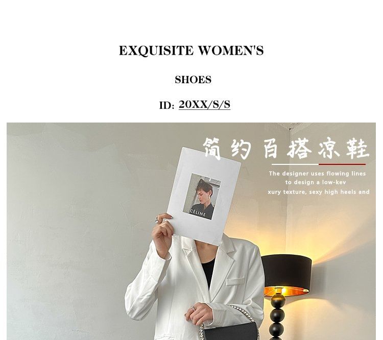 Sandals Loop Chunky Slingback Plain Toe Accent Metal Heel