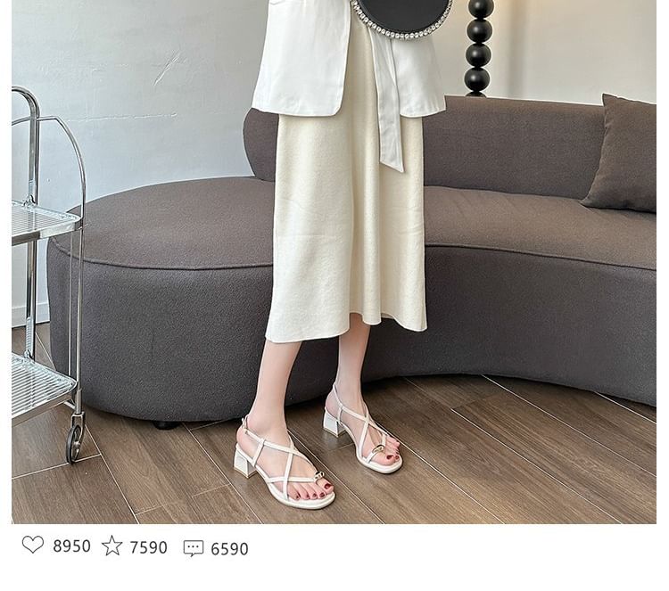 Sandals Loop Chunky Slingback Plain Toe Accent Metal Heel