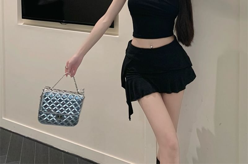 Rise Mini Plain Skirt Ruffle Asymmetrical A-Line Panel Mid