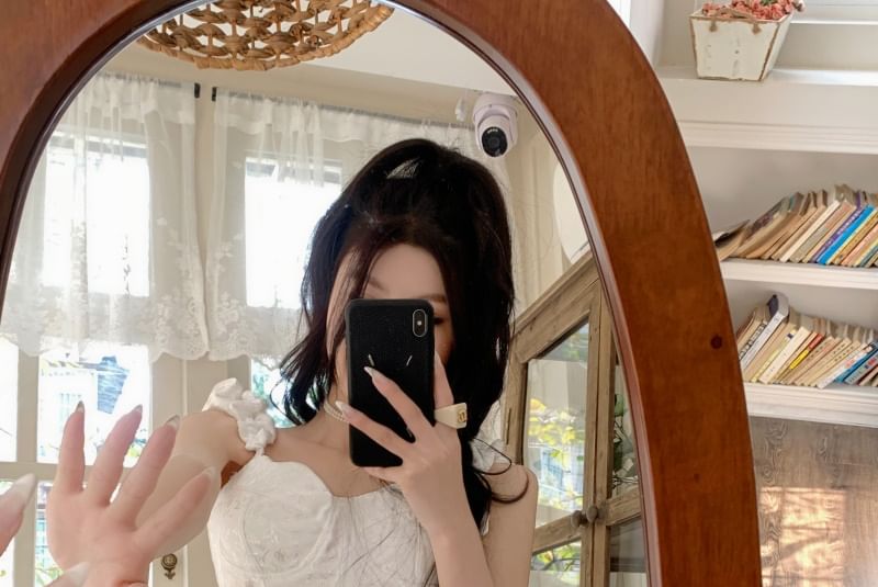 Lace High Waist Pleated Plain Panel Shorts