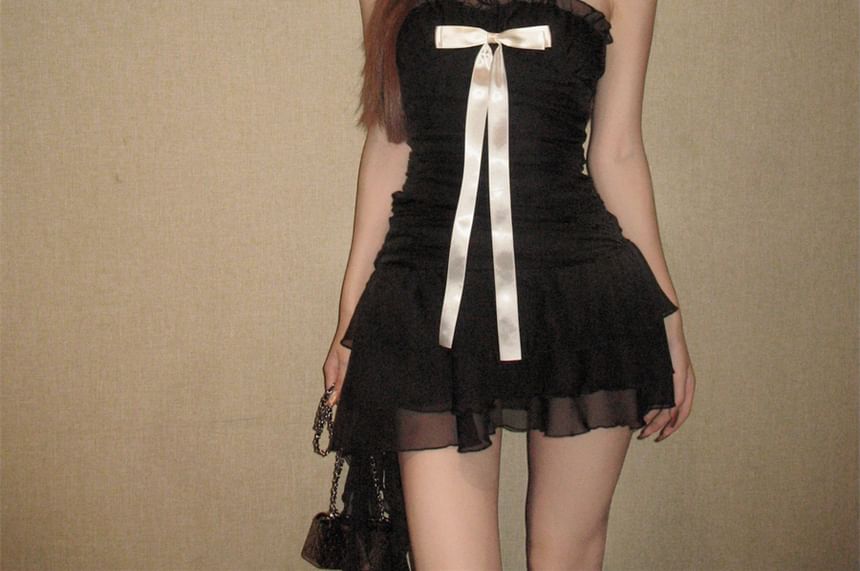 Ruffle Bow A-Line Mini Dress Tube