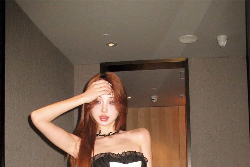 Ruffle Bow A-Line Mini Dress Tube