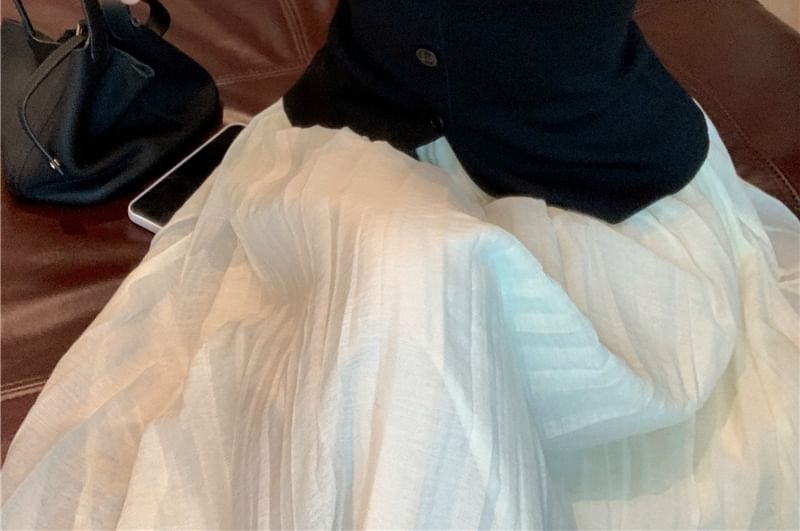 Top Plain A-Line Button Tank High Neck Square Maxi / Skirt Rise