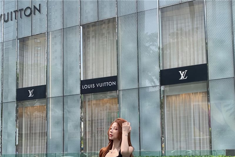 Top Plain A-Line Button Tank High Neck Square Maxi / Skirt Rise