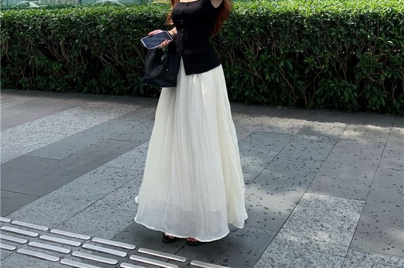 Top Plain A-Line Button Tank High Neck Square Maxi / Skirt Rise