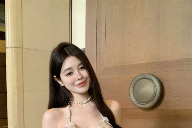 Top Halter Ruffle Floral