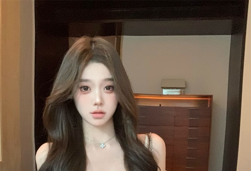 Trim Sundress Lace V-Neck Spaghetti Mini Plain Strap