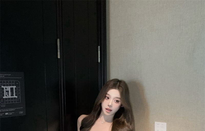 Trim Sundress Lace V-Neck Spaghetti Mini Plain Strap