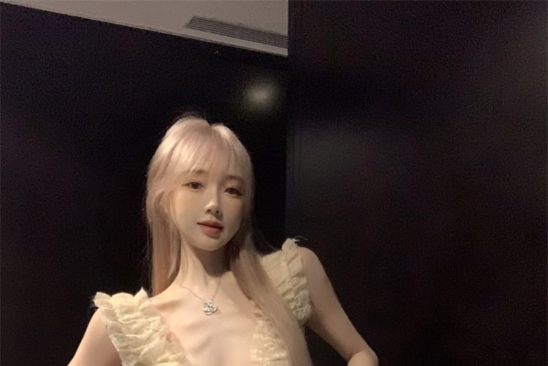 Mini A-Line Dress Plain Ruffle Sleeveless