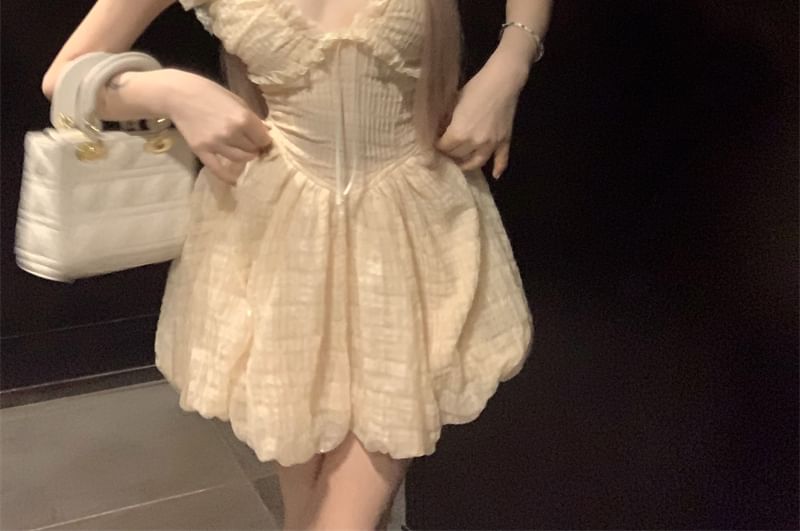 Mini A-Line Dress Plain Ruffle Sleeveless