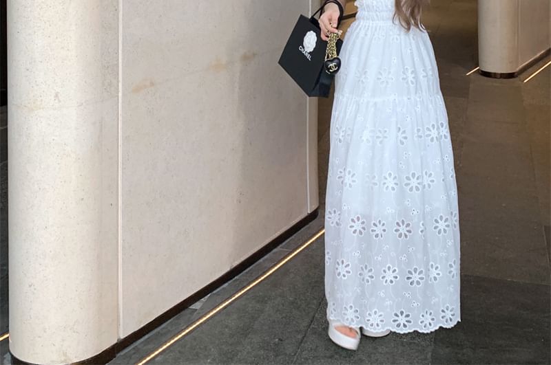 Dress Lace Off-Shoulder A-Line Midi Ruffled Eyelet