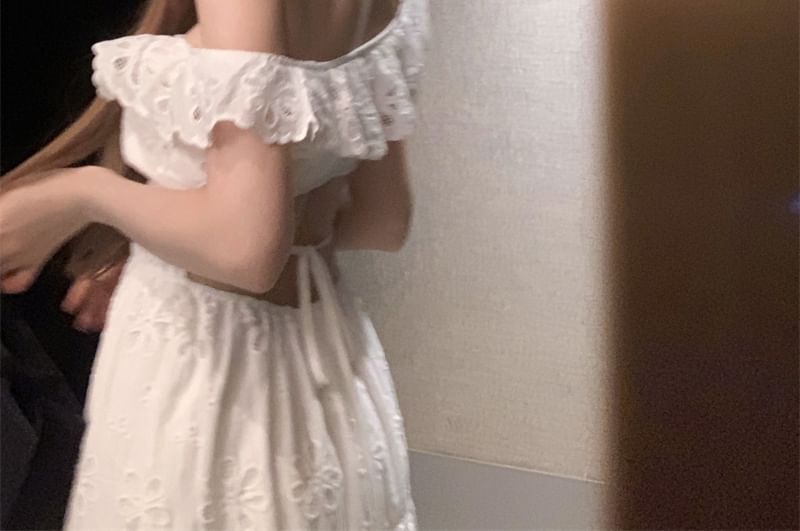 Dress Lace Off-Shoulder A-Line Midi Ruffled Eyelet