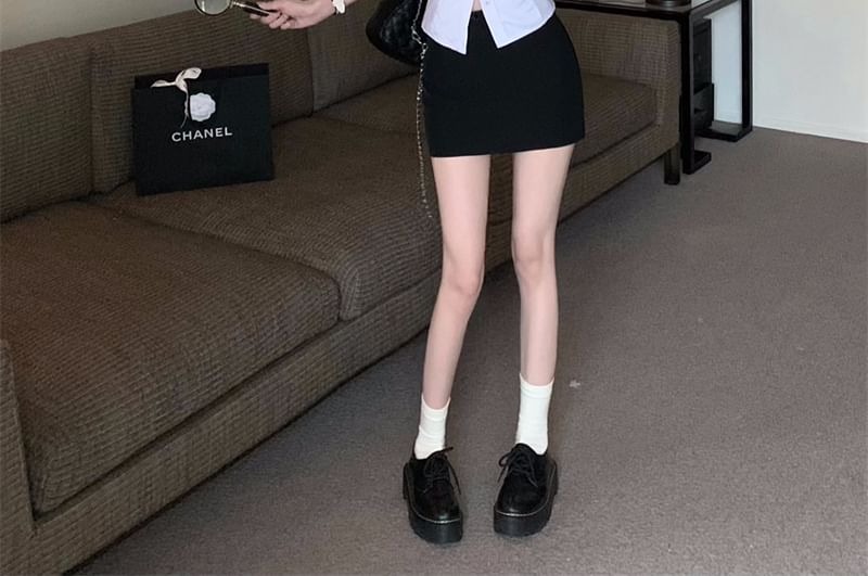 Sleeveless Skirt V-Neck Button-Up Mini High Rise Striped Shirt / Pencil