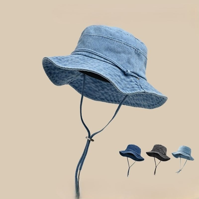 Adjustable Strap Hat Chin Bucket Denim With