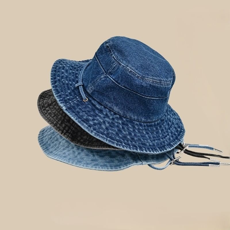 Denim Bucket Hat With Adjustable Chin Strap