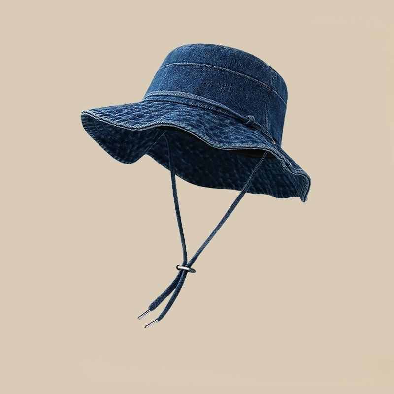 Adjustable Strap Hat Chin Bucket Denim With