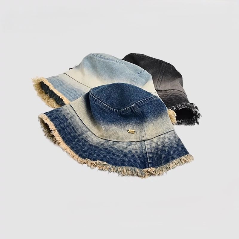 Hat With Bucket Edge Denim Frayed