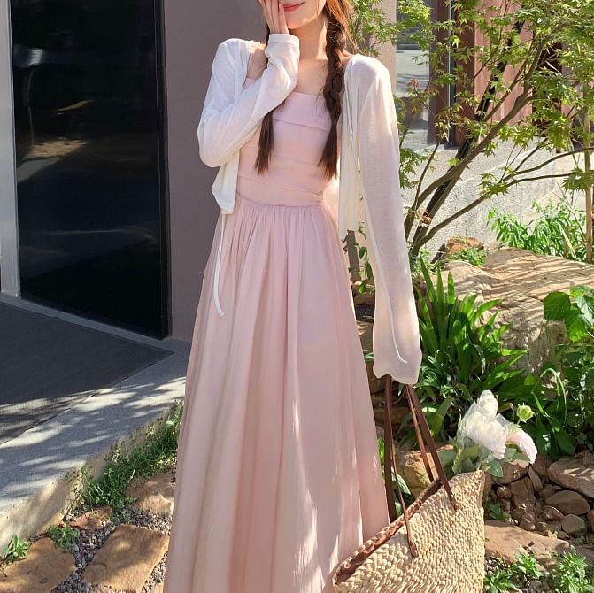 A-Line Dress Plain Spaghetti Maxi Neck Square Strap