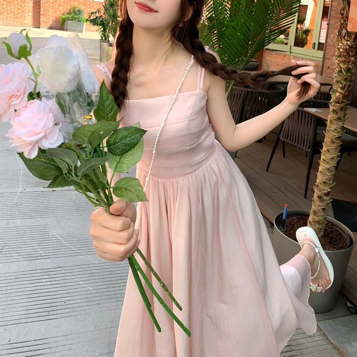 A-Line Dress Plain Spaghetti Maxi Neck Square Strap