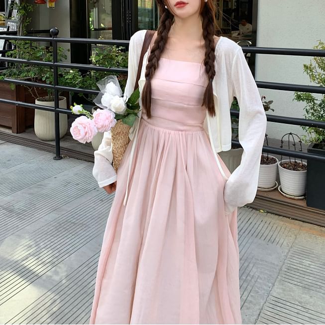 A-Line Dress Plain Spaghetti Maxi Neck Square Strap