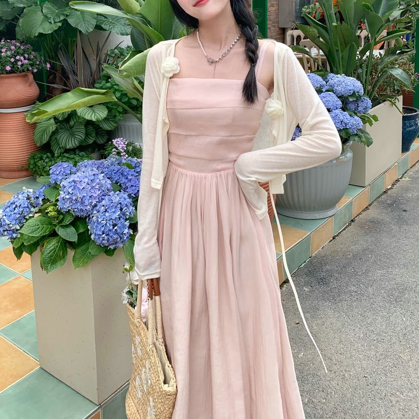 A-Line Dress Plain Spaghetti Maxi Neck Square Strap