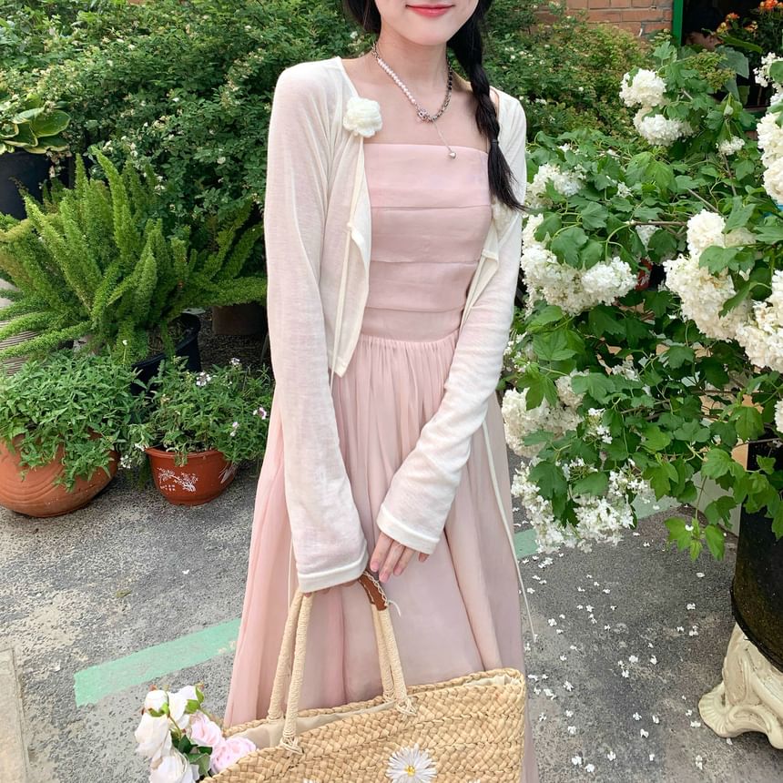 A-Line Dress Plain Spaghetti Maxi Neck Square Strap