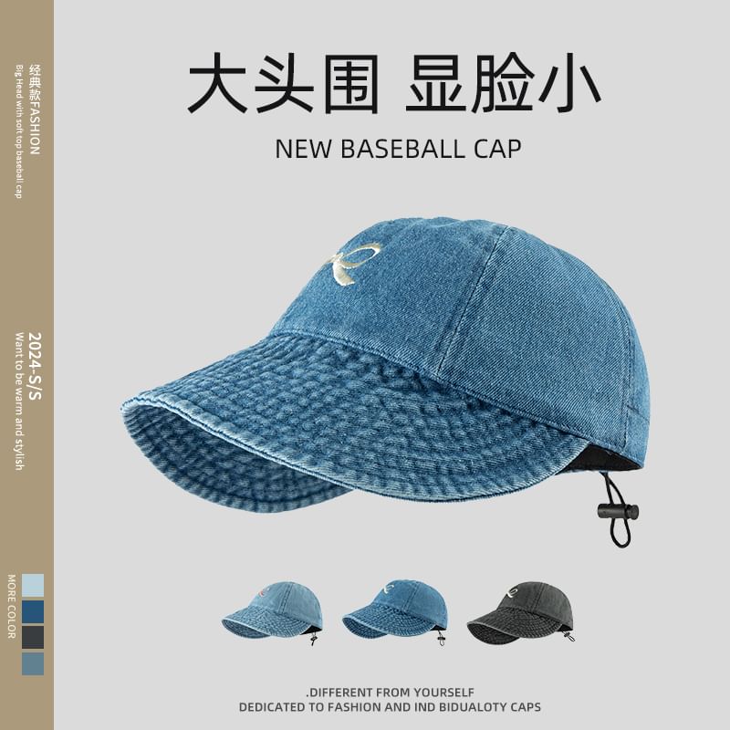 Baseball Embroidered Denim Cap Bow