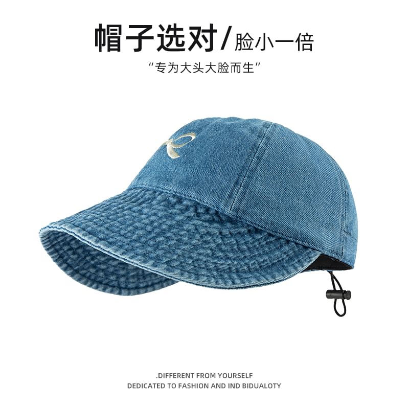 Baseball Embroidered Denim Cap Bow