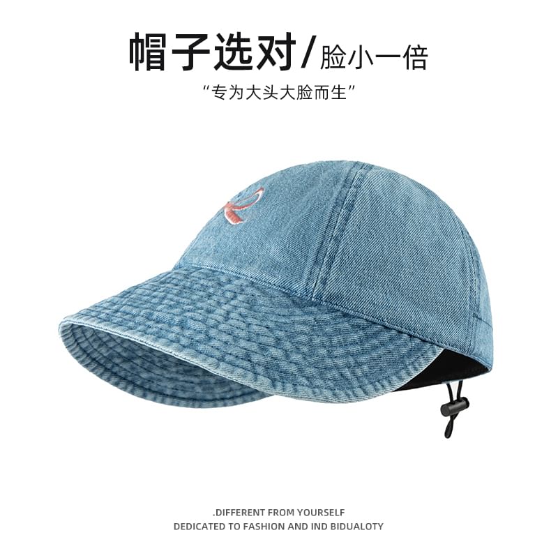 Baseball Embroidered Denim Cap Bow