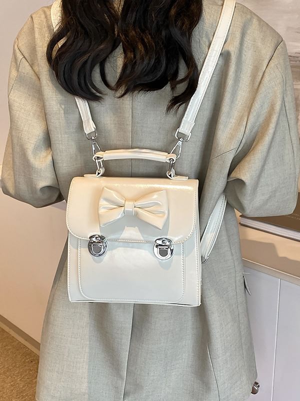 Faux Backpack Flap Leather Bow