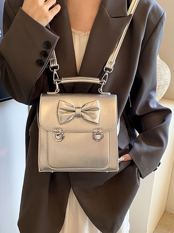 Faux Backpack Flap Leather Bow