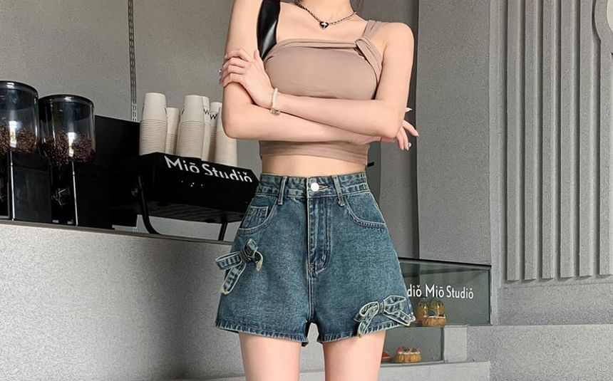 High Waist Bow Denim Shorts