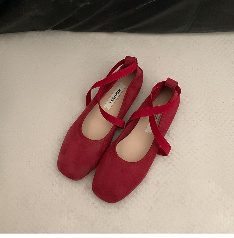 Mary Cross Jane Square Toe Strap Flats