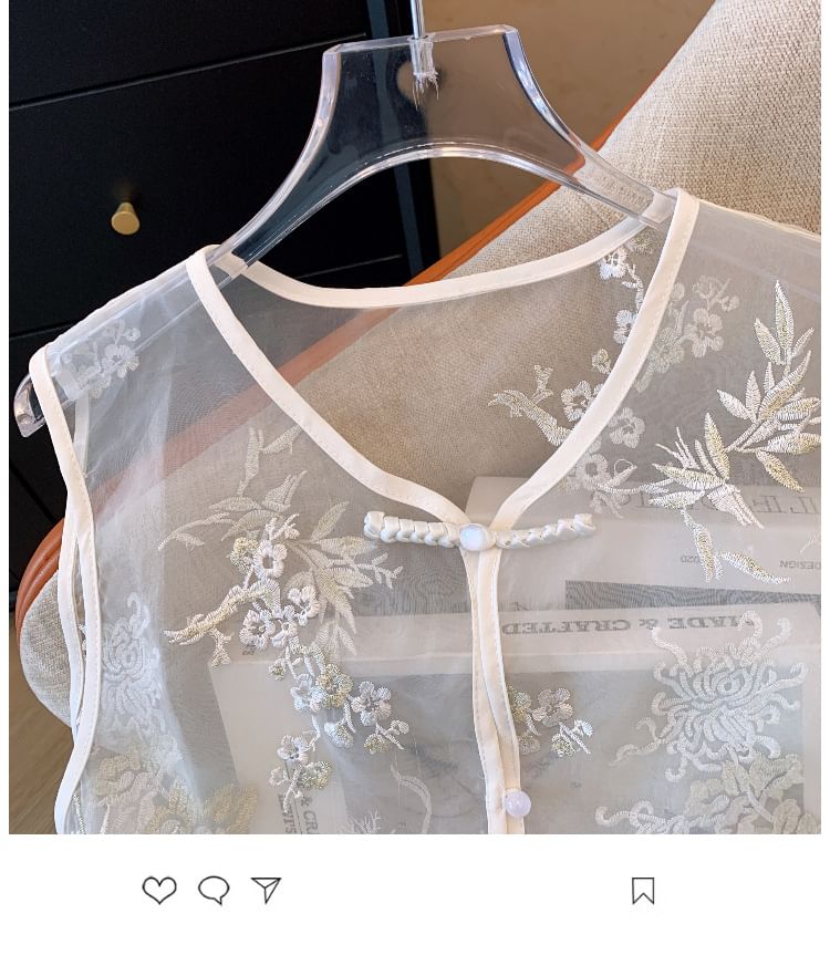 Flower Embroidered Sheer Vest