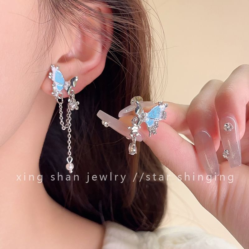 Dangle / Butterfly Earring Rhinestone Clip-On
