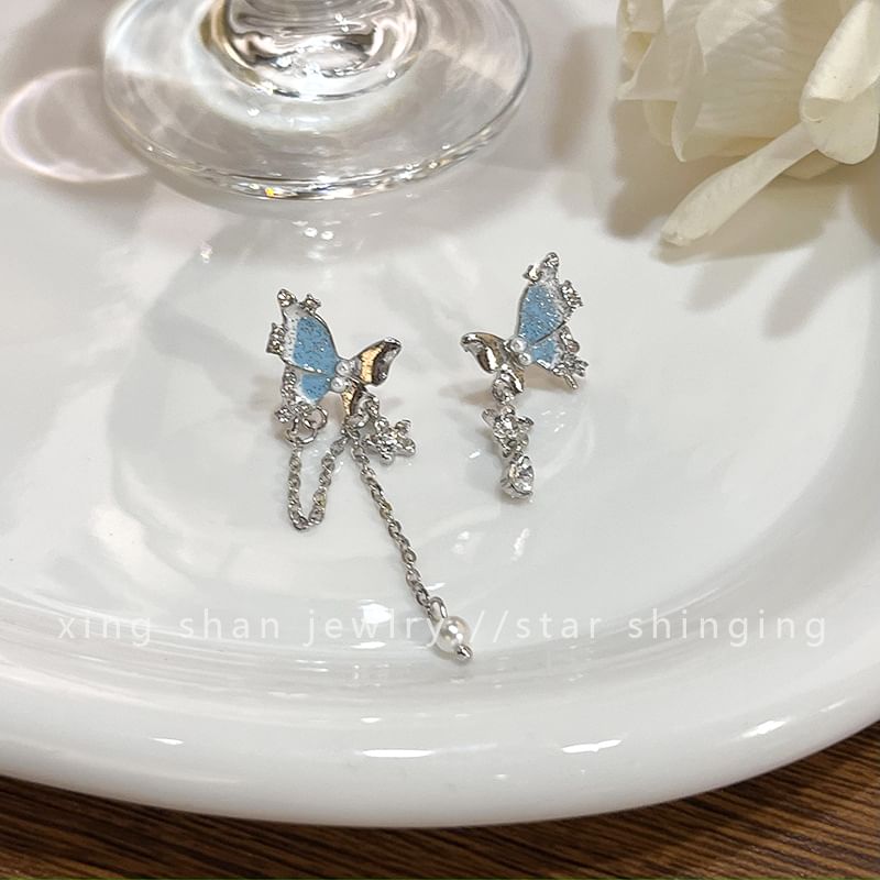Dangle / Butterfly Earring Rhinestone Clip-On