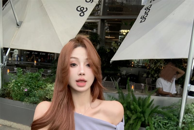 Plain Shoulder Mini Dress One Tie-Up Sheath Sleeveless