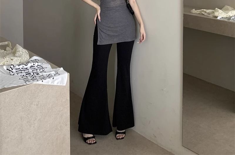 Crewneck Top Flared Sleeveless Pants / Plain
