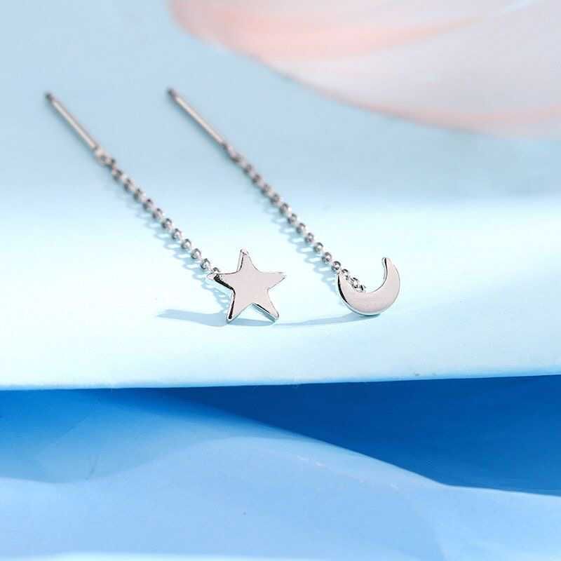 Moon & Star Asymmetrical Alloy Threader Earring