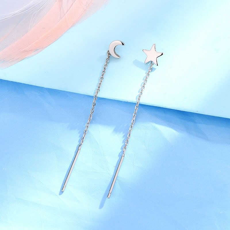 Moon & Star Asymmetrical Alloy Threader Earring