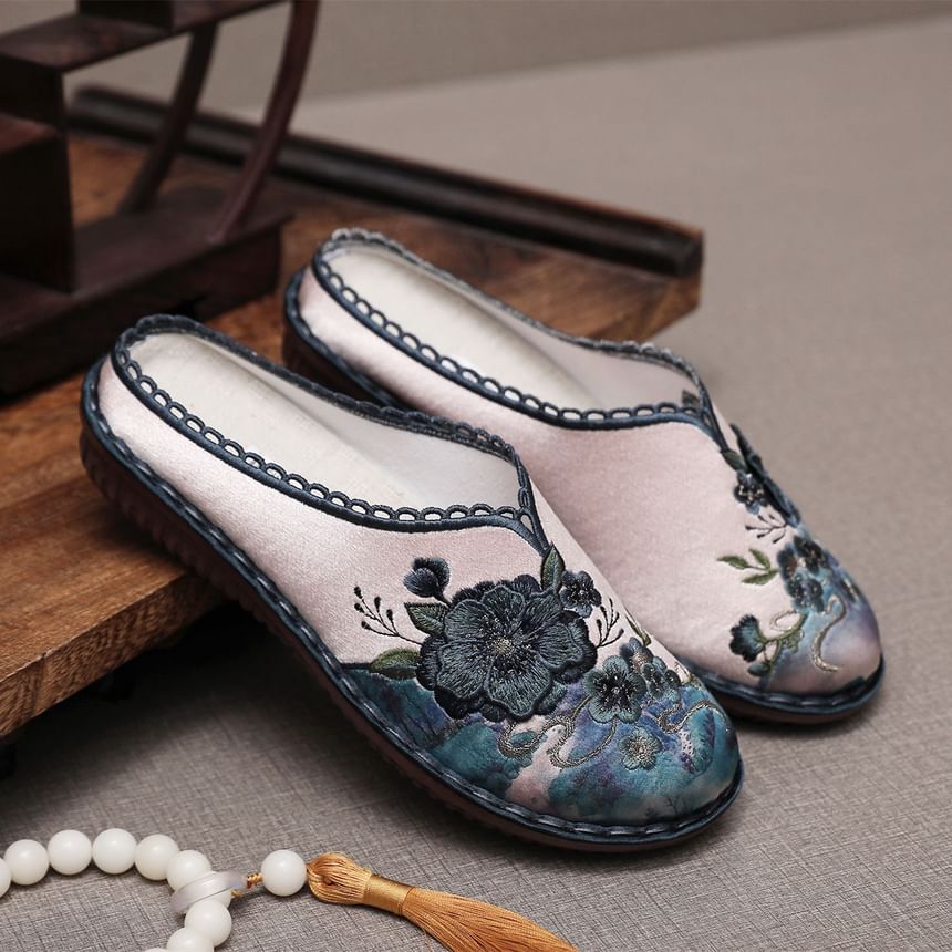 Textile Embroidered Mules