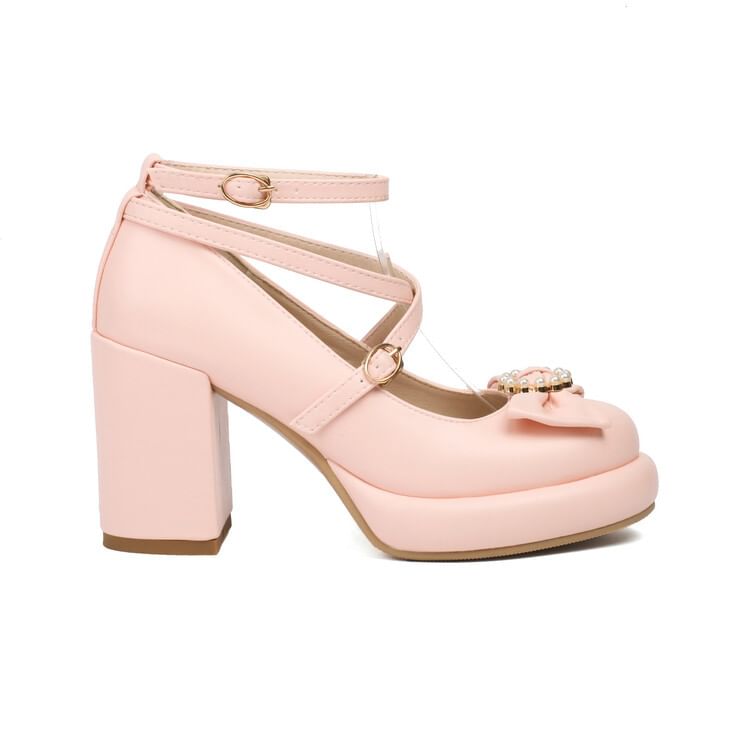 Chunky Bow Mary Jane Pumps Heel