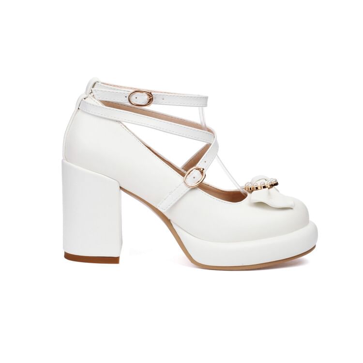 Chunky Bow Mary Jane Pumps Heel