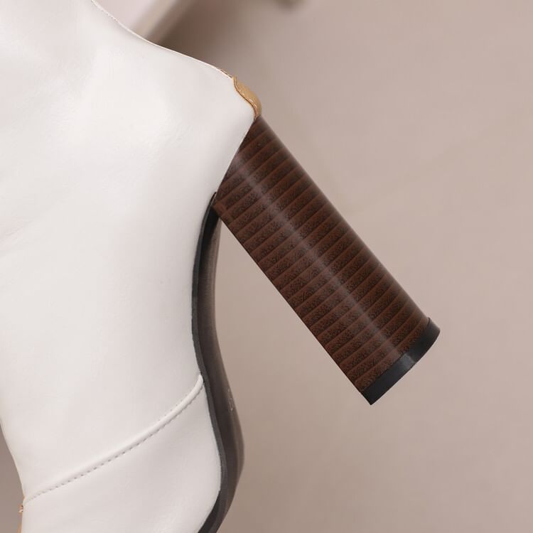 Chunky Boots Short Pointed Toe Heel