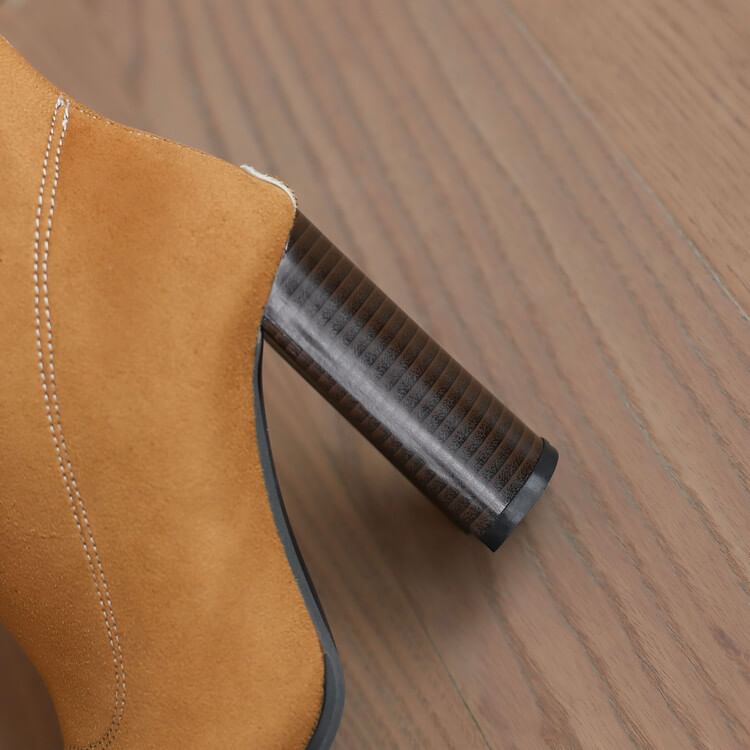 Denim Chunky Heel Boots Pointed Toe Short