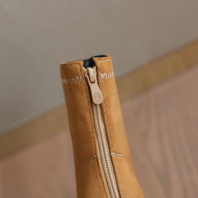 Denim Chunky Heel Boots Pointed Toe Short